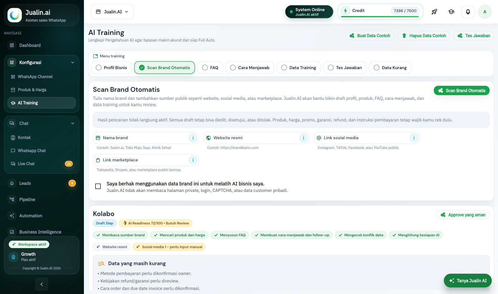 Screenshot AI Training Jualin.ai