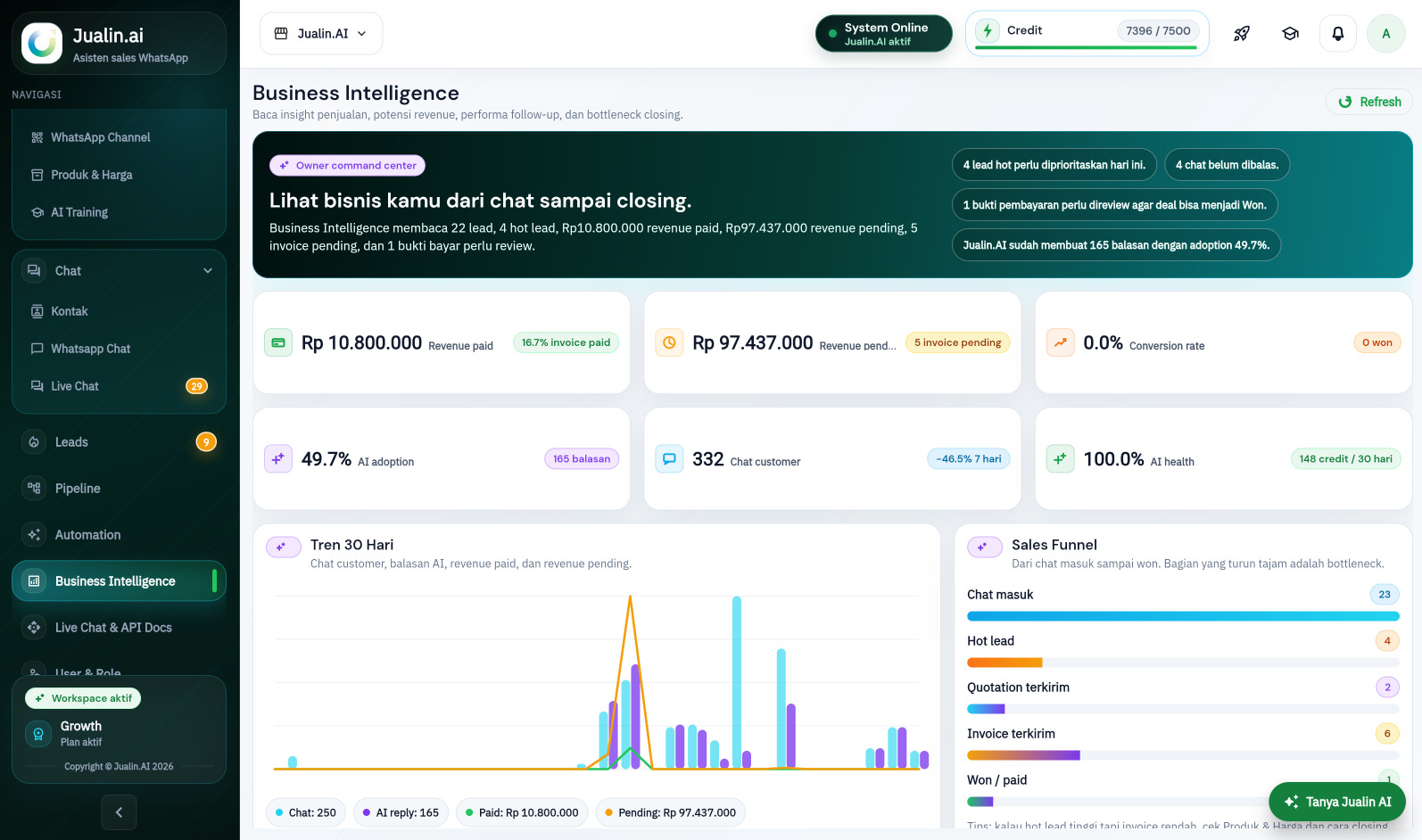 Screenshot Business Intelligence Jualin.ai