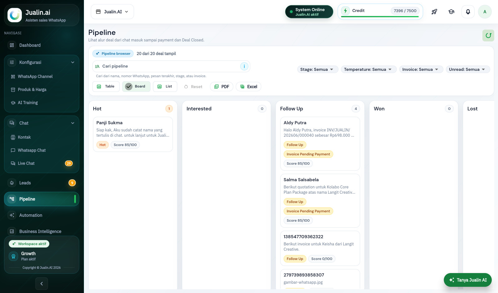 Screenshot Pipeline Jualin.ai